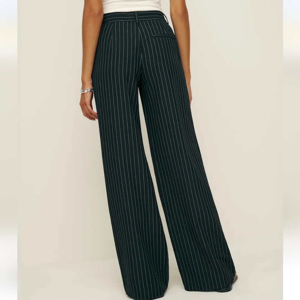 NWT Reformation Carter Mid-Rise Pants in Black Stripe Capsule Office Sz 8 - Picture 2 of 11